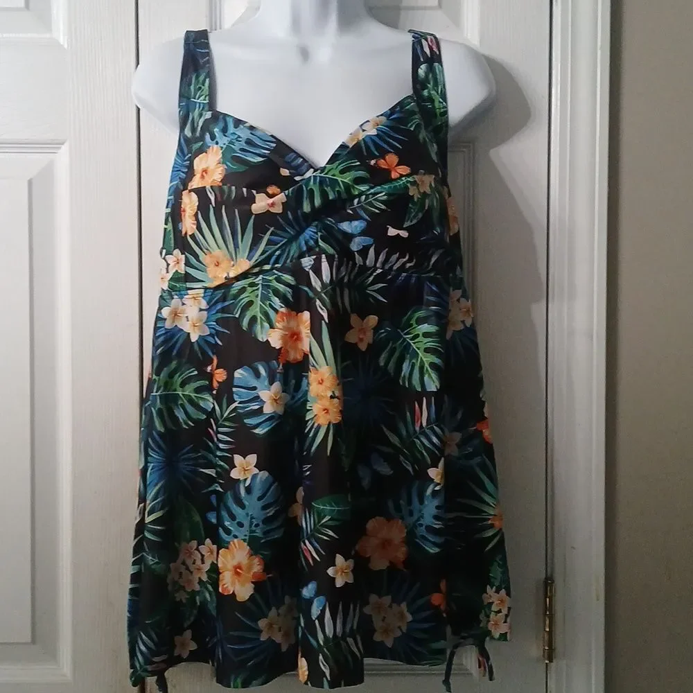 Aqua Eve multicolor floral  tropical print tankini top Sz 18W NWT